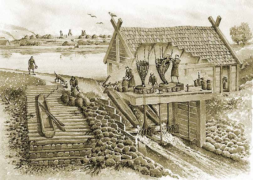 Illustrazione storica di un mulino ad acqua